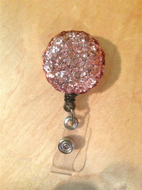 Pink Rose Gold Glitter Retractable Id Badge Reel Etsy Rose Gold