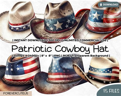 Patriotic Cowboy Hat Clipart, Western PNG, Americana Cowboy Hat, Cowboy ...