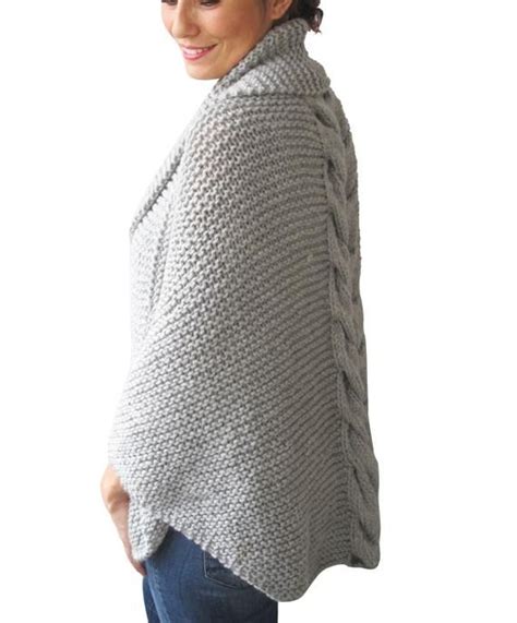 Plus Size Hand Knitted Silver Grey Poncho With Leather Rope By Afra Etsy Grey Poncho Hand