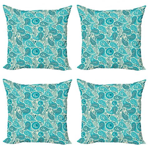 Turquoise Throw Pillow Cushion Case Pack Of 4 Paisley Pattern Antique Floral Pattern Ornaments