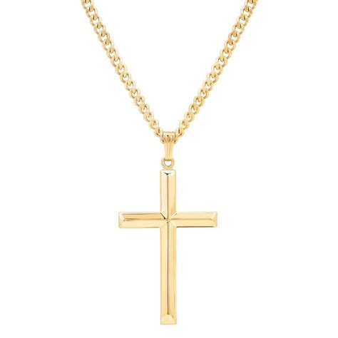 Mens Cross Pendant Necklace And Gold Plated Chain Reeds Jewelers