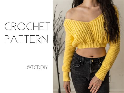 Crochet Pattern Crochet Off The Shoulder V Neck Sweater Etsy