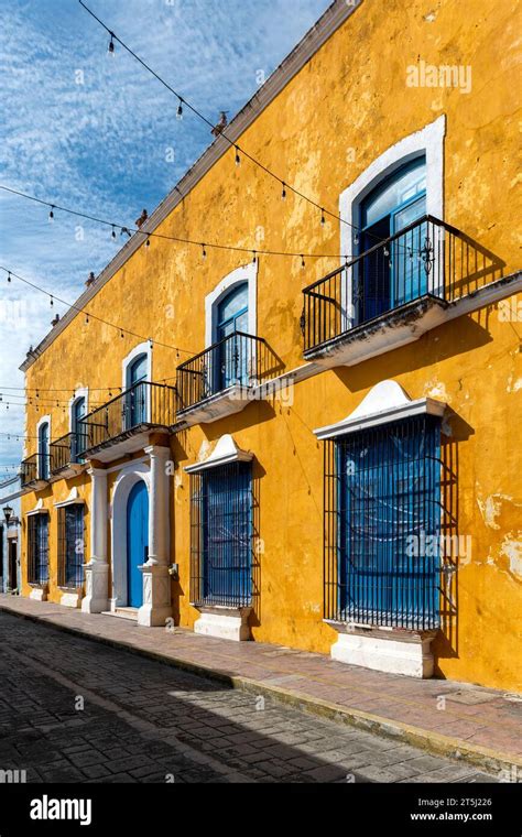 Colorful architecture with colonial facade in Campeche, Yucatan, Mexico ...