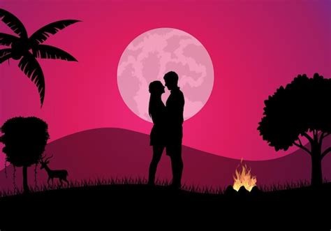 Fondo De Paisaje De Amor De Pareja Vector Premium