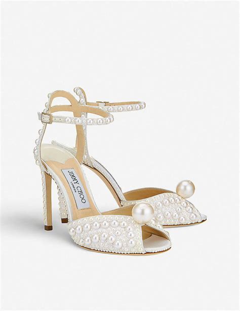 Jimmy Choo Sacora Pearl Embellished Satin Sandals Selfridges