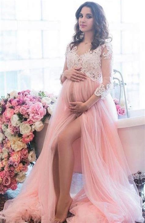 CHARMING LONG SLEEVES PINK MATERNITY PROM DRESSES FOR PHOTOGRAPH