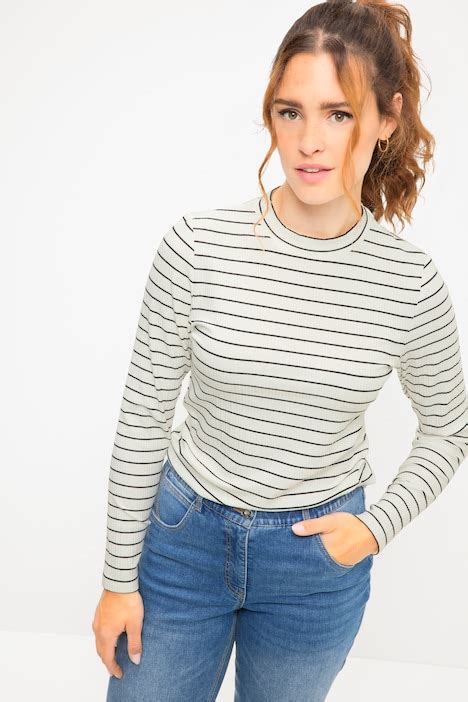 Striped Long Sleeve Ribbed Tee T Shirts Knit Tops And Tees