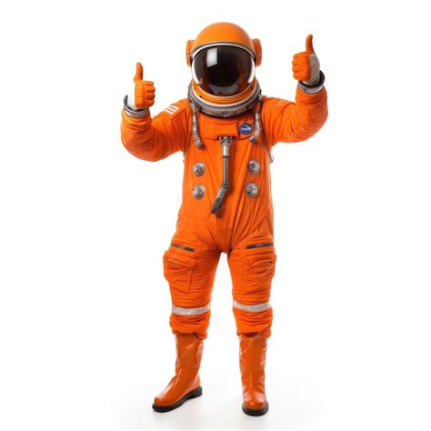 Astronauta En Traje Espacial Naranja Dos Manos Pulgares Arriba Spaceman Aislado Sobre Fondo