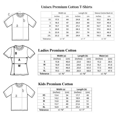 Tshirt USA/Europe size chart