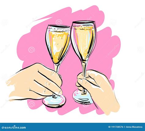 Couple Clink Glasses Outline Vector Doodle 83145779