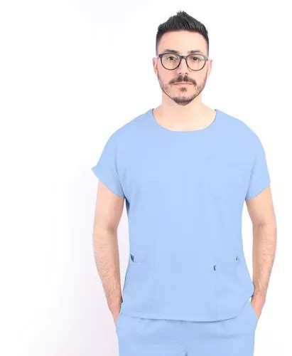 Pijama Cirúrgico Gola Redonda Scrub Masculino Azul Bebê