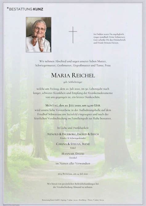 Maria Reichel 89 Bestattung Kunz Pitten und Aspang NÖ