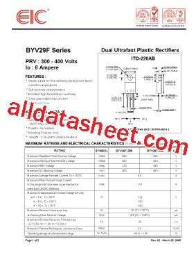 Byv F Datasheet Pdf Eic Discrete Semiconductors