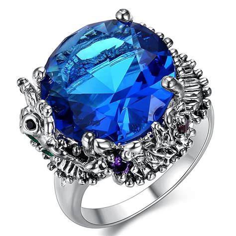 High Quality Big Blue Stone Ring Lead Free Setting With Aaa Cubic