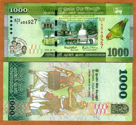 Sri Lanka 1000 Rupees 2018 P New Unc Commemorative 70 Years Of