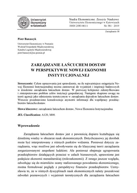 Opis Studia Ekonomiczne Zeszyty Naukowe Uniwersytetu