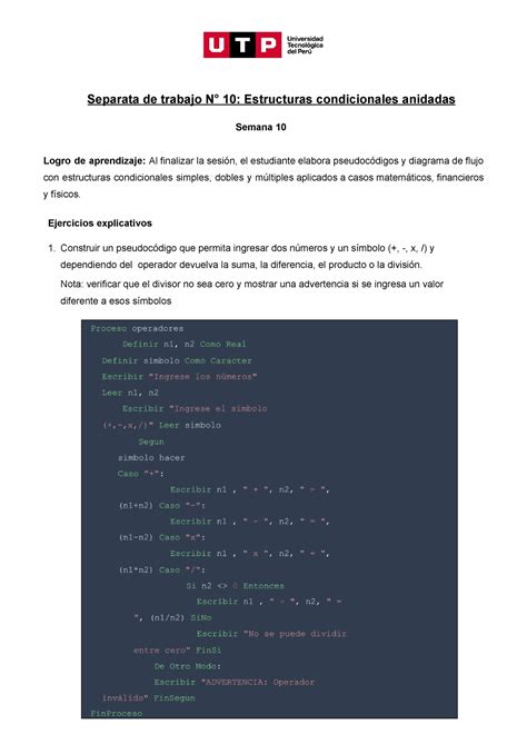 S10 s1 Estructuras condicionales simples dobles y múltiples anidadas