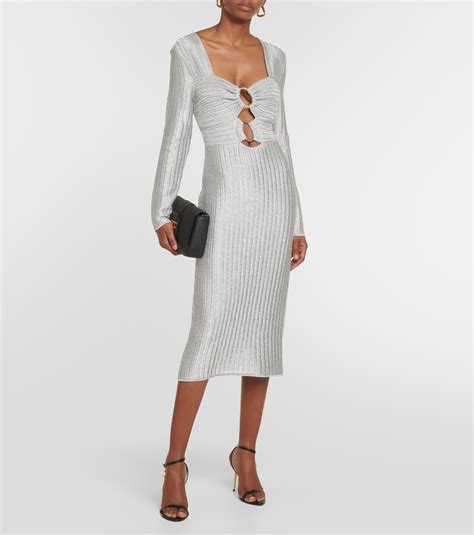 Metallic Cotton And Wool Midi Dress In Silver Tom Ford Mytheresa