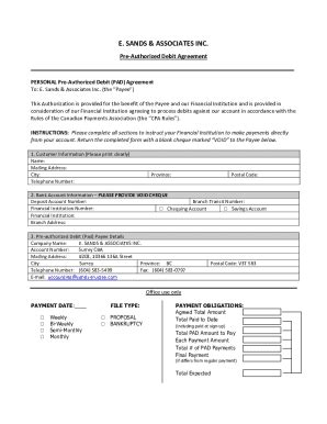 Fillable Online Personal Pre Authorized Debit Pad Agreement Fax