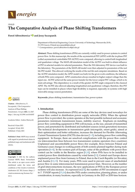 Pdf The Comparative Analysis Of Phase Shifting Transformers