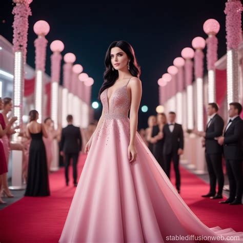 Girl in Sparkling Pink Dress on Red Carpet | Stable Diffusion Online