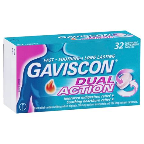 Gaviscon Dual Action Heartburn And Indigestion Relief Peppermint Tab X 32