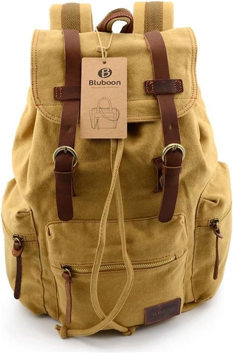 Bluboon Vintage Mochilas De Lona Para Hombremujer Casual Backpack Canvas Rucksack Caqui