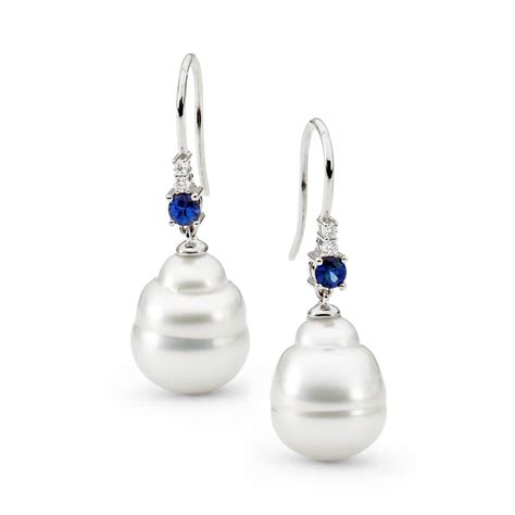 Sapphire And South Sea Pearl Earrings White Gold Aquarian Pearls