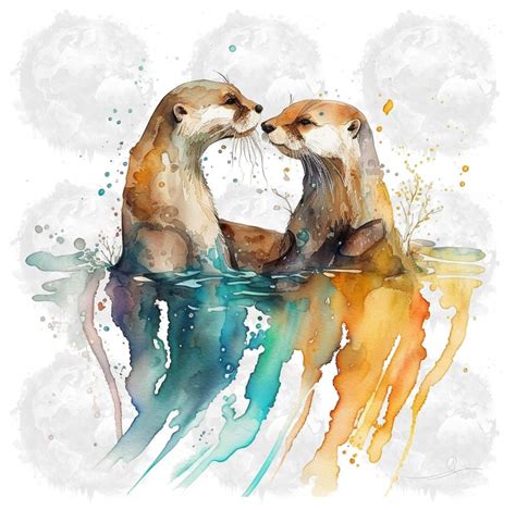 Otter Art Watercolor Otter Clipart Watercolor Otters Otter Etsy