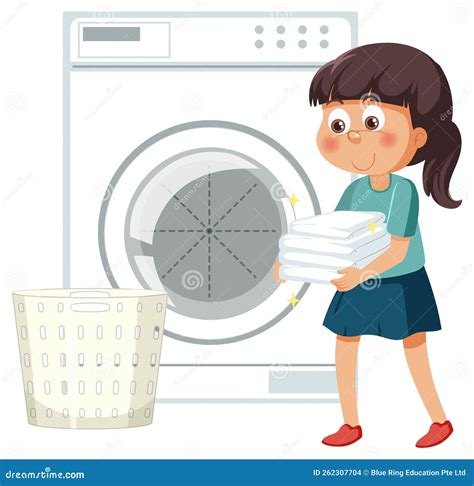 A Girl Doing Laundry With Washing Machine Stock Vector Illustration