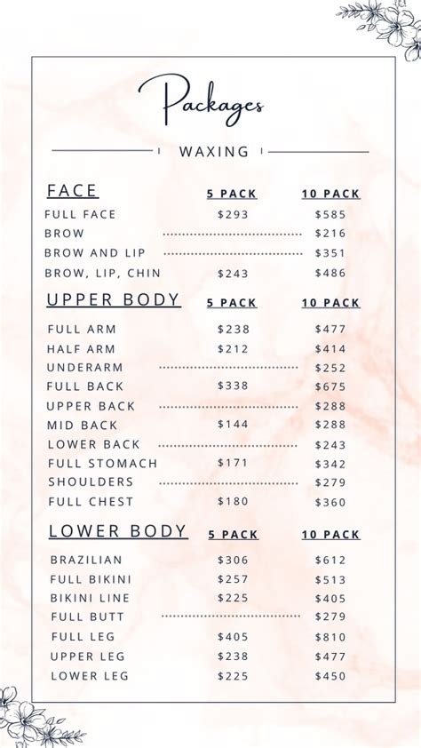 Wax Pricing The Wax Boutique