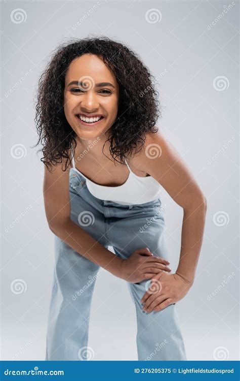 Excited African American Woman With Curly Stock Image Image Of