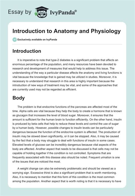 Introduction To Anatomy And Physiology 1800 Words Essay Example