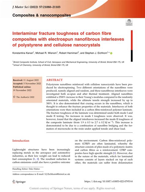 Pdf Interlaminar Fracture Toughness Of Carbon Fibre Composites With