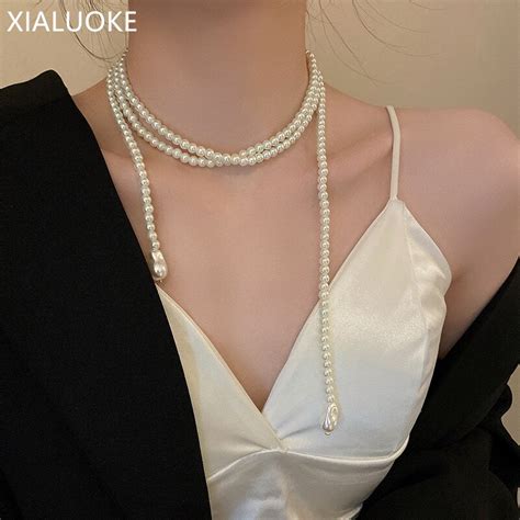 Xialuoke Korea Fashion Multilayer Baroque Imitation Pearl Necklace For Women Contracted Joker