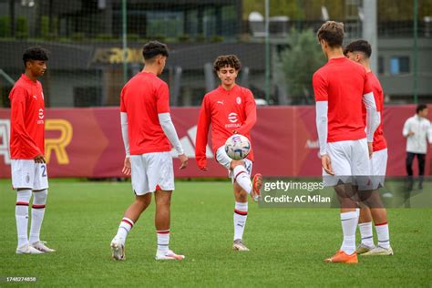 Ac Milan Players Warm Up Before Primavera 1 Match Between As Roma U19