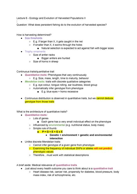 BIO220 UTSG Lecture Notes Lecture 6 Ecology And Evolution Of