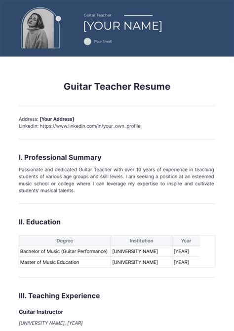 Guitar Teacher Resume Edit Online And Download Example