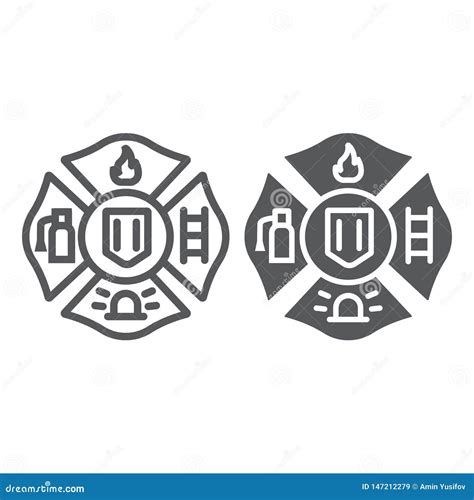 Fire Emblem Line And Glyph Icon Symbol And Firefighter Fire Badge