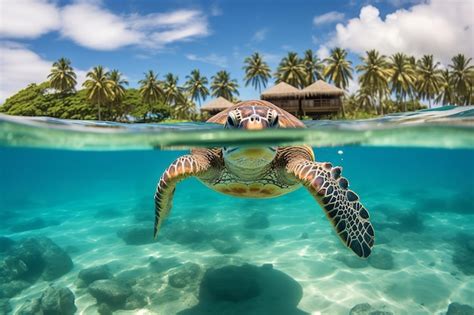 Premium Photo Gentle Sea Turtle Gliding Through Crystal Clear Waters