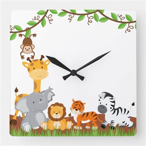 Cute Jungle Baby Animals Wall Clocks Zazzle Safari Nursery Wall Art