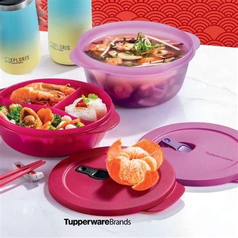 Tupperware Crystalwave Medium Set 825ML Divided Round Lunch Box 1 5L