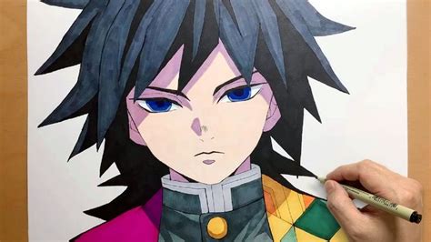 A Drawing Of An Anime Character With Blue Eyes And Black Hair Holding