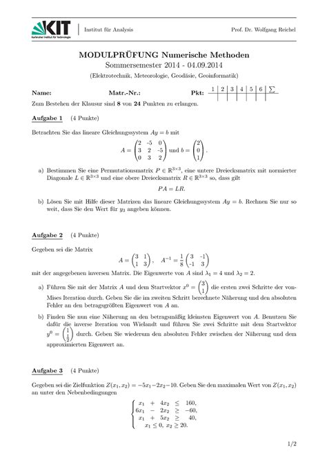 14s Altklausur Institut F Ur Analysis Prof Dr Wolfgang Reichel