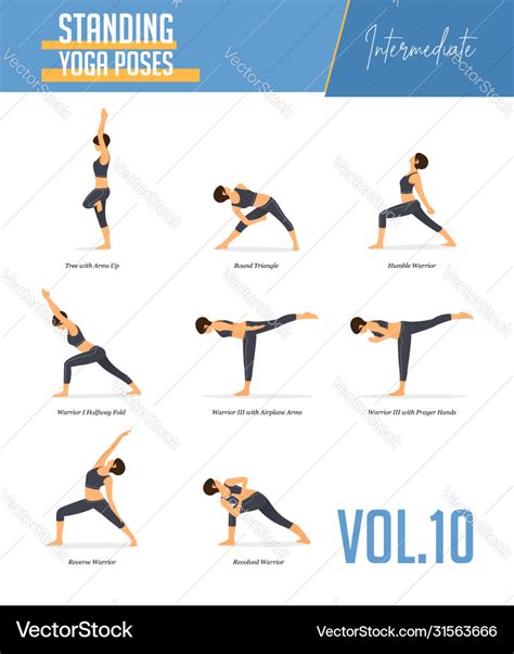 Yoga Poses For Balancing Poses And Standing Poses Vector Image The