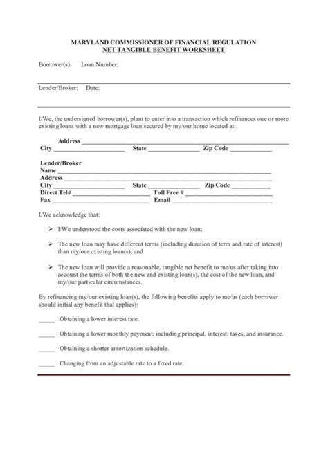 Tangible Net Benefit Worksheet In 2023 Worksheets Worksheet Template The Borrowers