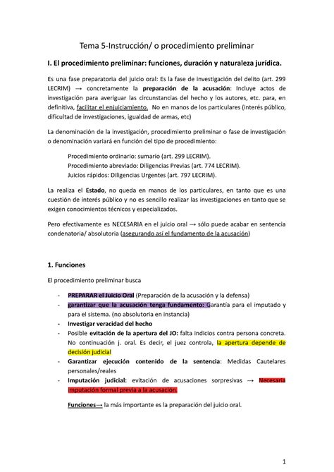 TEMA 5 Instrucción Tema 5 derecho procesal III Tema 5 Instrucción