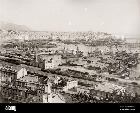 Vintage 19th Century Photograph Ships In The Port Harbour At Genoa