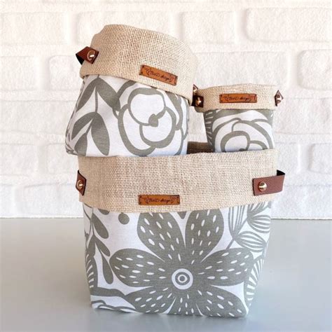 Boho Fabric Basket Sets Indoor Plant Pot Cover Sets Reversible Canvas