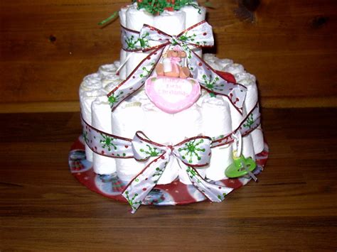 Layered Christmas Diaper Cake For A Baby Girl Etsy